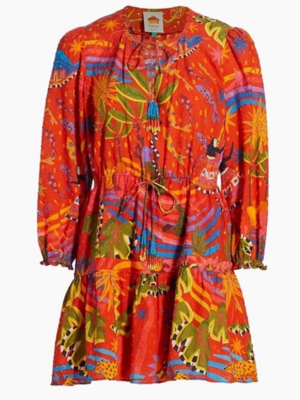 FARM Rio Red Multicolor Printed Tiered Tunic Dress